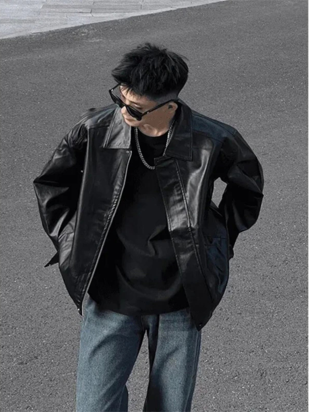 Riding Jacket Leather - Czarna kurtka męska z ekoskóry, krótka,