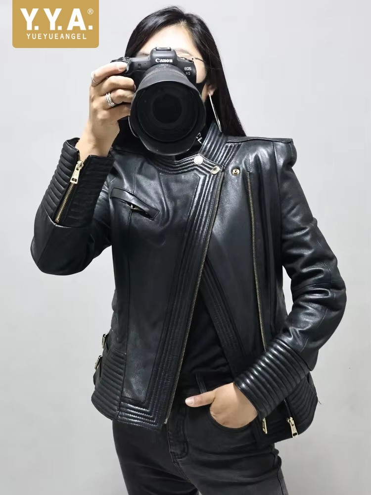 Riding Jacket Leather - Damska kurtka motocyklowa z prawdziwej skóry