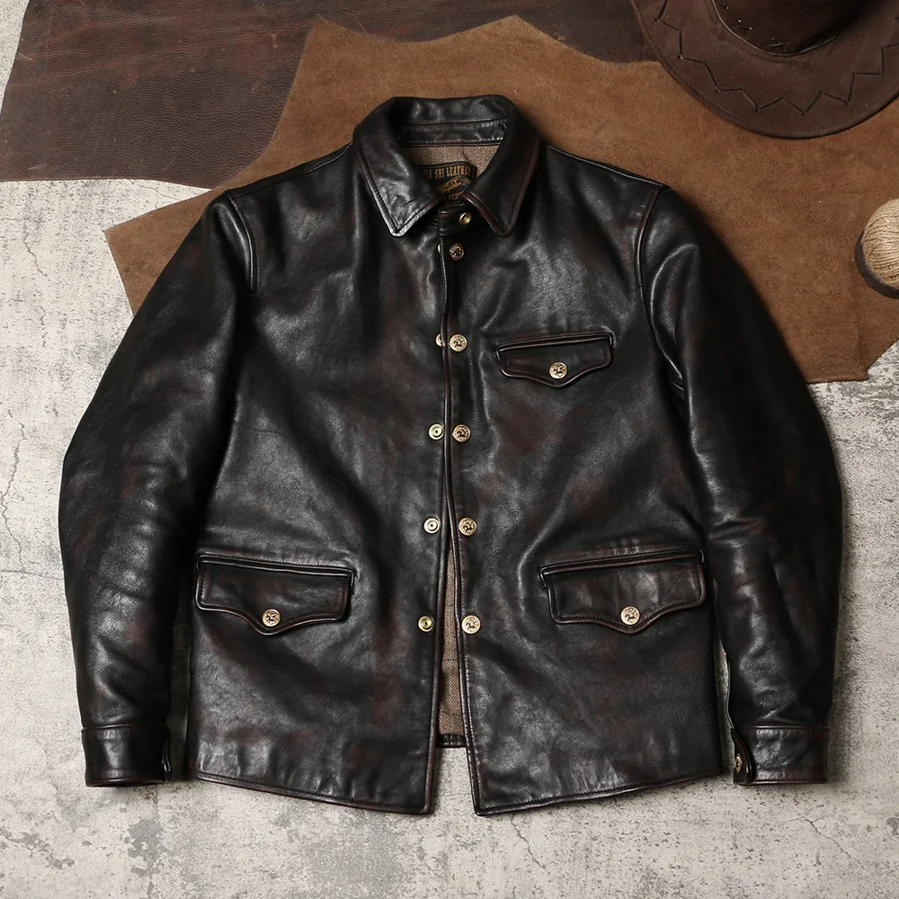 Riding Jacket Leather - YR! Darmowa wysyłka. Męska ciemnobrązowa kurtka